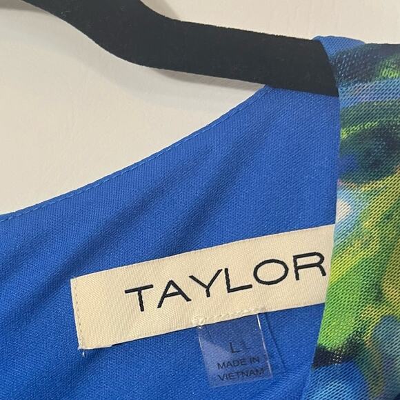 Taylor Blue And Green Ruched Mesh Maxi Dress Size Large - Picture 8 of 10